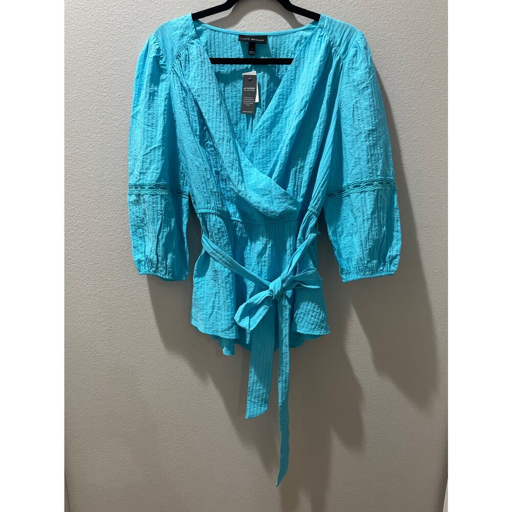 LANE BRYANT Capri Blue Surplice-Neck Belted Top Size 14 NWT